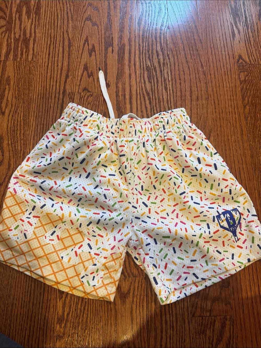 Kids White Sprinkle-Print Swim Shorts with Navy Logo